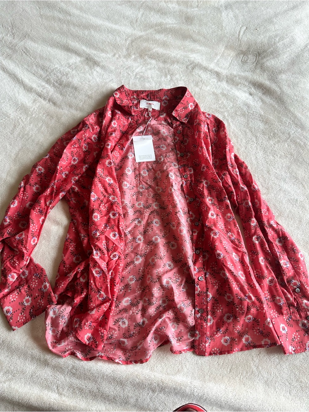 XiRENA Red Floral Casual Button-Down Shirt